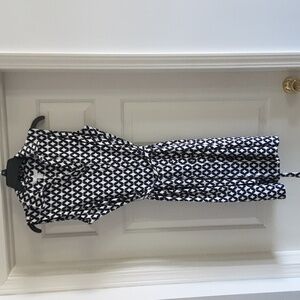 Blue and white dress with tie belt